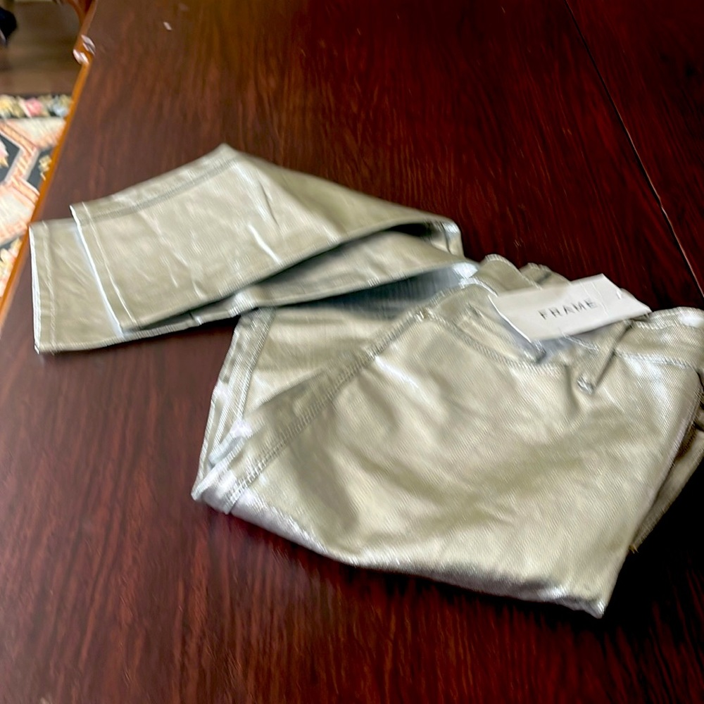 Frame- New, silver metallic pants.
